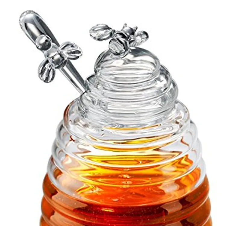 Transparent Crystal Glass Honey Jar With Glass Honey Lid And Cover