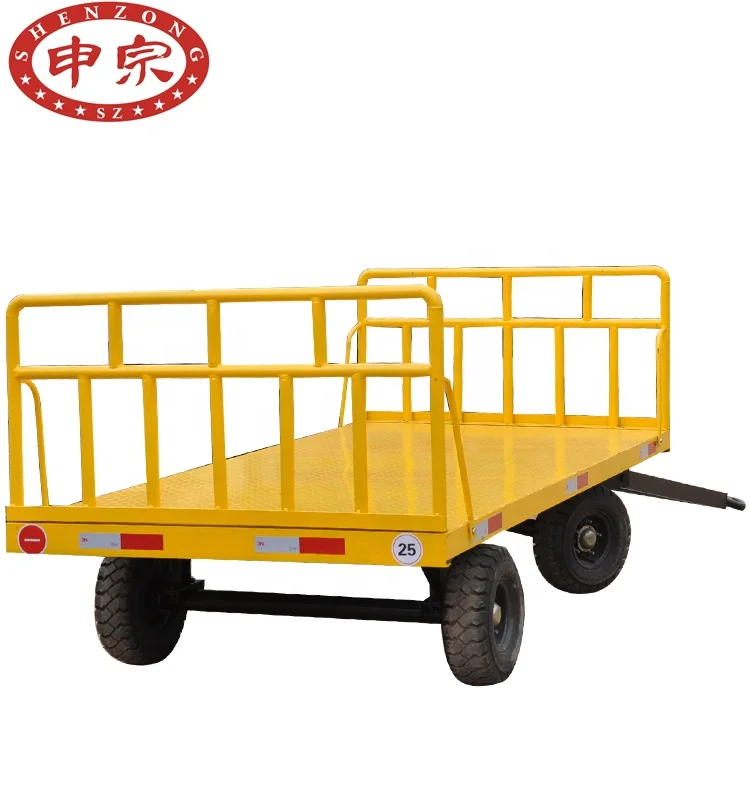 forklift tow airport cargo trailer platform trailer with rail for sale