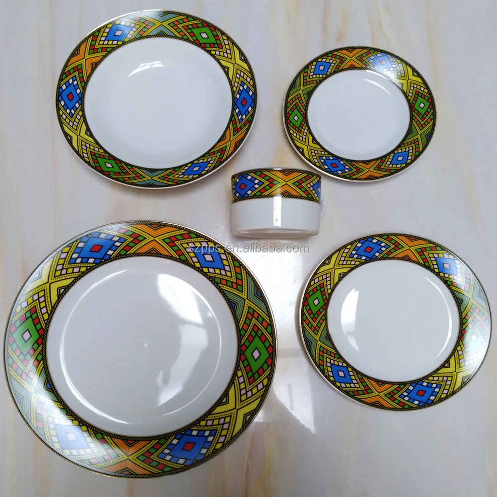 Hot sale 20pcs dinner set Ethiopian and Eritrean art dinnerware set Road deisgn