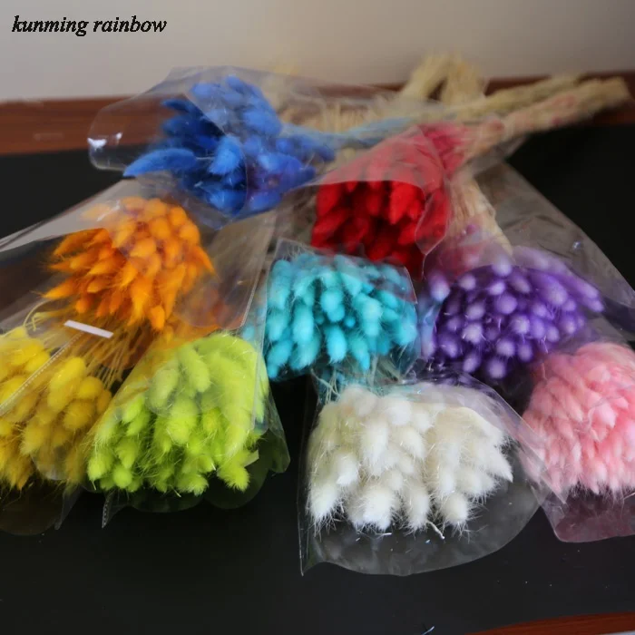 Dried flower bouquet colorful preserved lagurus flower as bridal bouquet