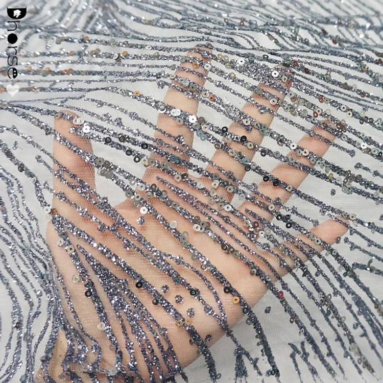Corrugated Type Stylish And Atmospheric Sequin Glitter Lace Fabric