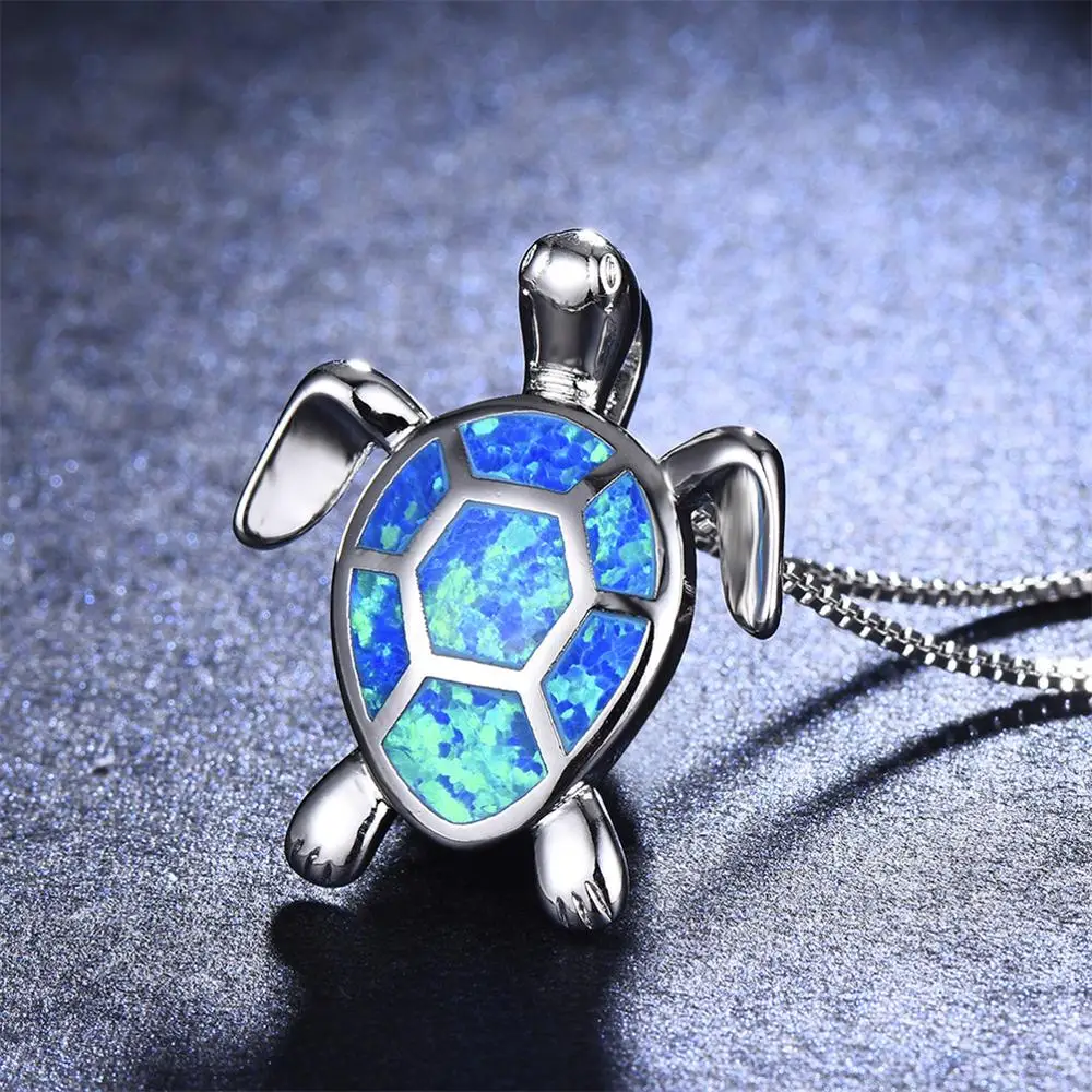 
Australia Multicolor Fire Opal Sea Turtle Pendant Necklace 925 Sterling Silver/Brass Birthstone Jewelry for Women 