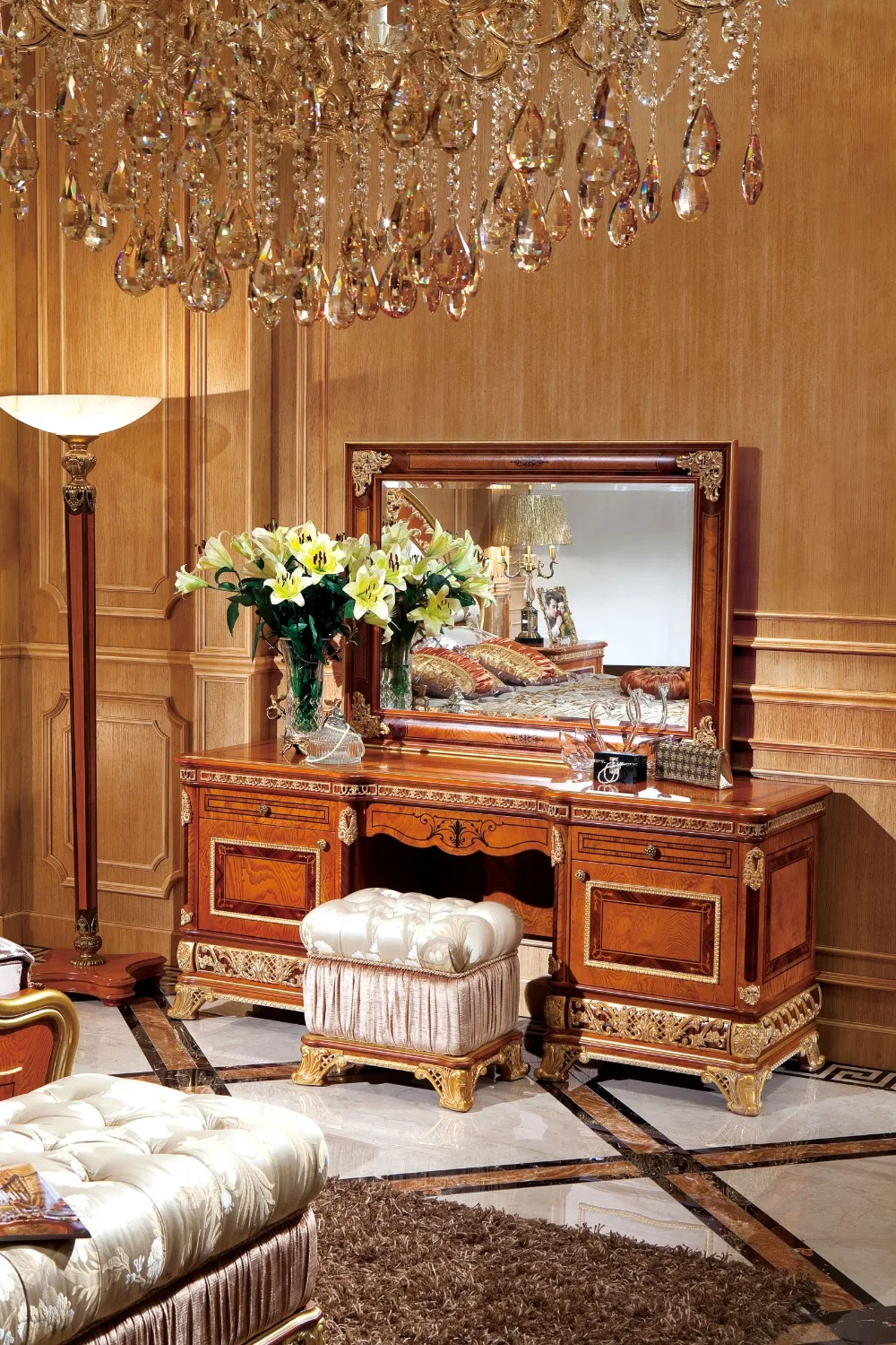0062 Italy Luxury modern and antique bedroom set design neo-classic royal wooden bedroom set furniture