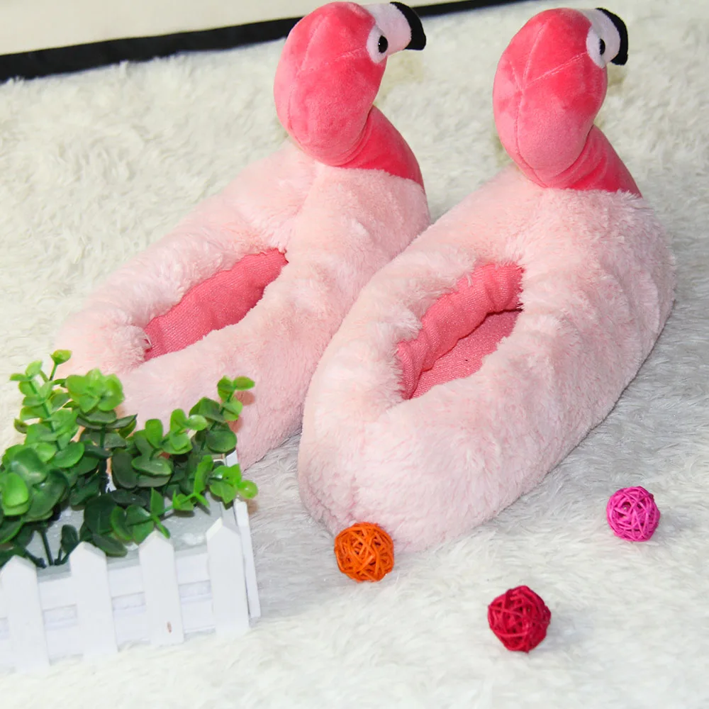 Soft Sole house animal slippers Fuzzy Flamingo Slipper for women