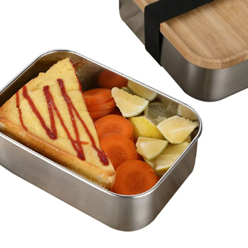 Eco friendly bamboo lip metal bento lunch box  School  Stainless Steel Lunch Containers camping bento Box