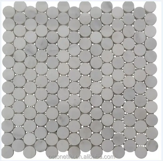 3/4 inch carrara venato honed penny round white marble mosaic tiles