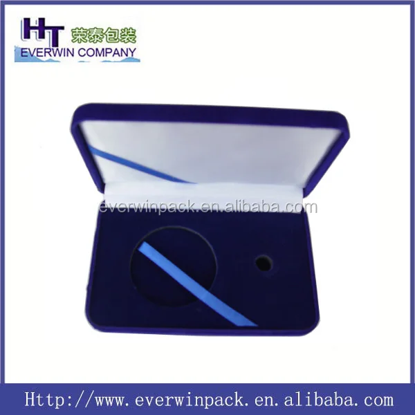 Custom design Blue Velvet badge case square Medal display packing Case