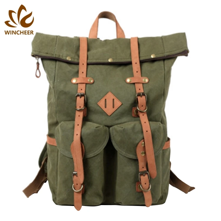 New design custom logo fashion retro laptop back pack bags canvas backpack for men waxed canvas backpack