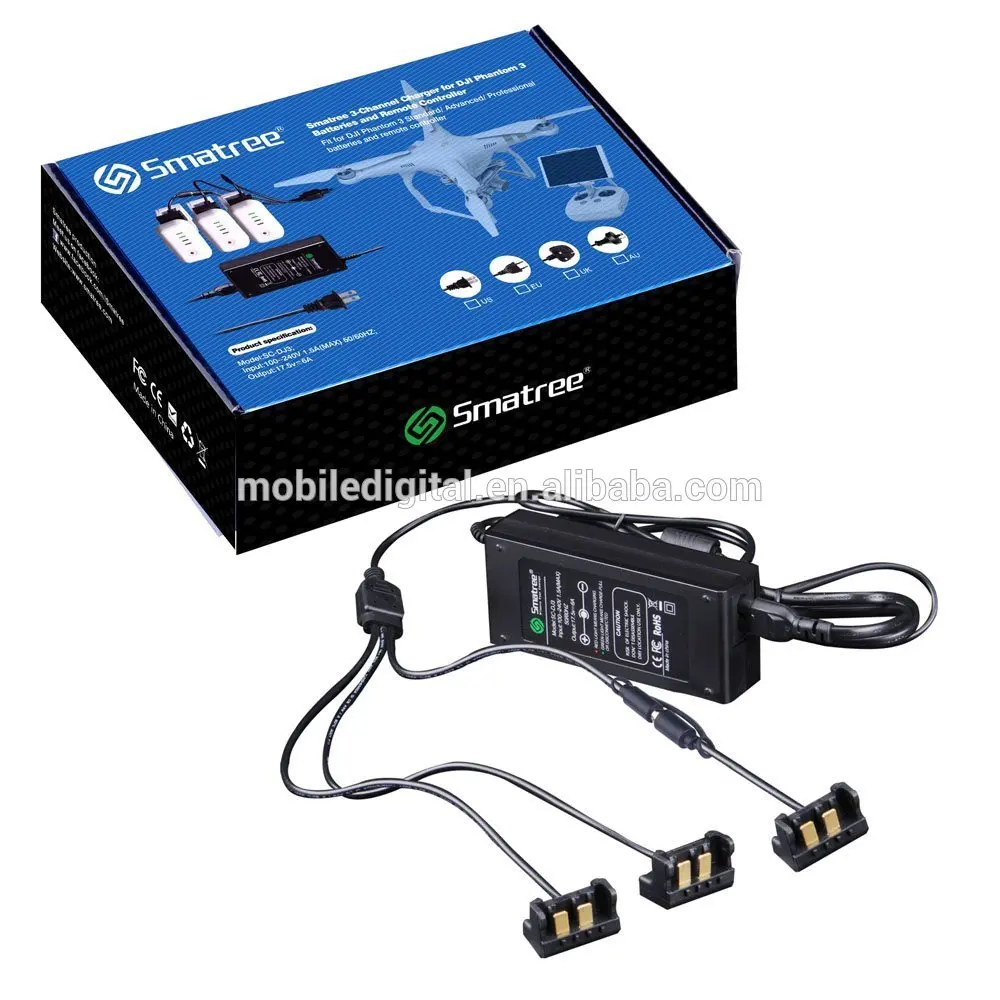 Smatree 3 in 1 3-channel Rapid Battery Charger for DJI Phantom 3 Professional Pro Battery and Remote Controller Transmitter
