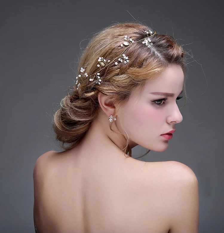 Baroque Bridal Wedding Hairband floral simulated pearl Ribbon tiara Headband Women Party Pageant Crowns hairpiece