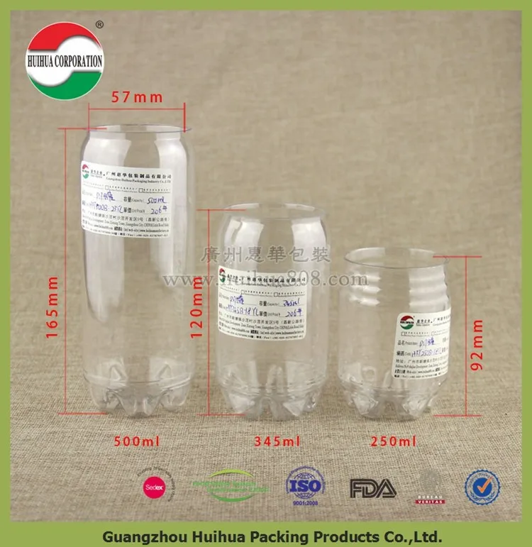 
Custom Pet Transparent Soft Drink Can Plastic Soda Can Beverage Can With Easy Open End 