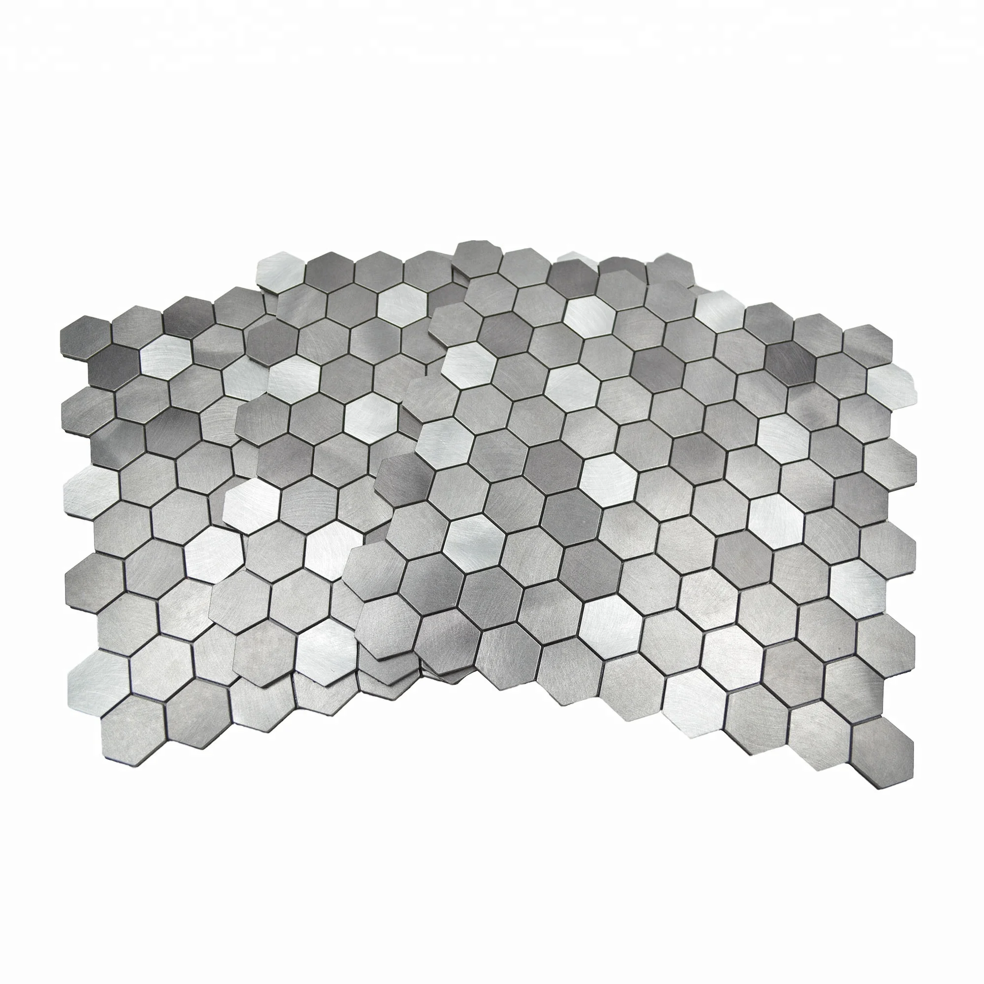 Ready to ship hexagon self adhesive aluminium mosaic wall tile in gray