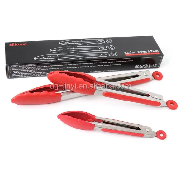 3 Pack Silicone Kitchen Tongs Bbq Tongs Stainless Steel Food Tong