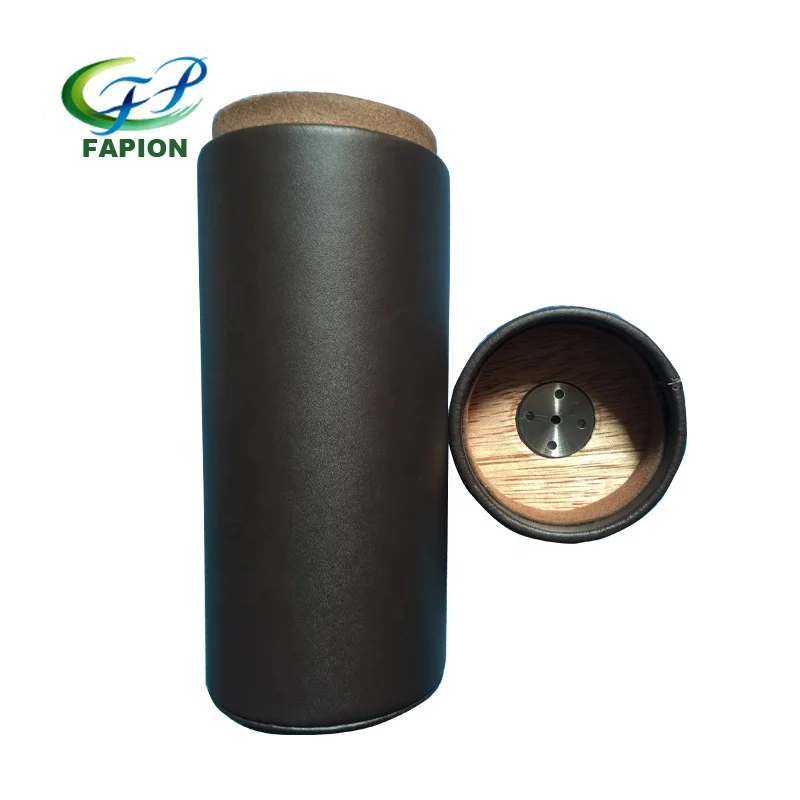 
custom cylinder round cigar tube travel leather case with hygrometer 