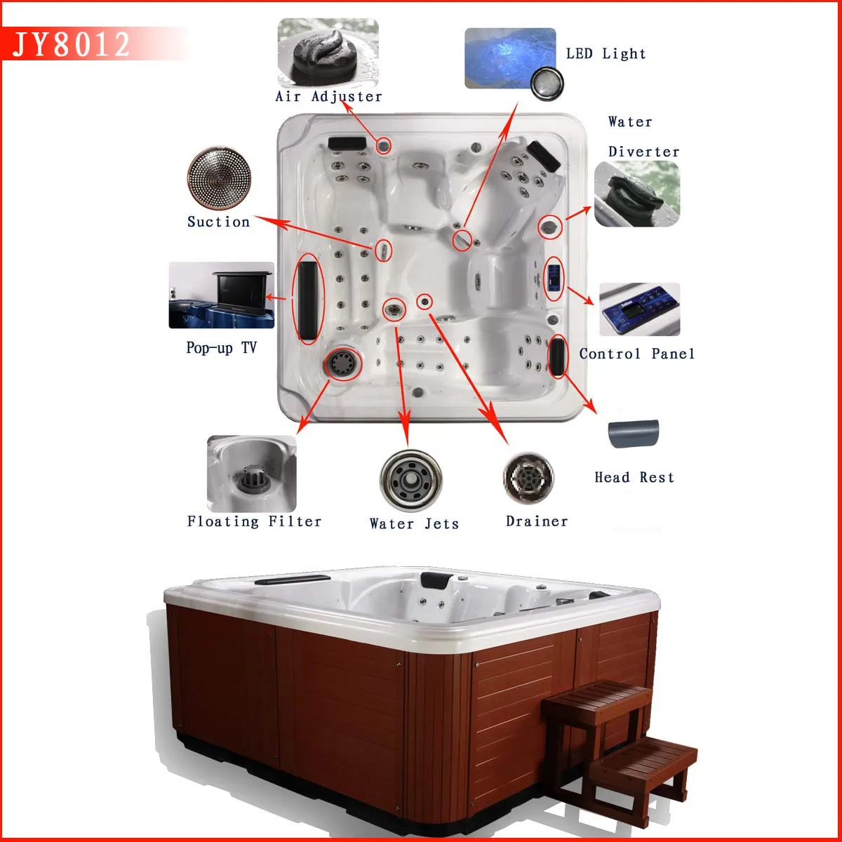 OEM JOY SPA JY8012 High Quality 5 Persons Balboa Outdoor Spa Hot Tubs with 61 Jets