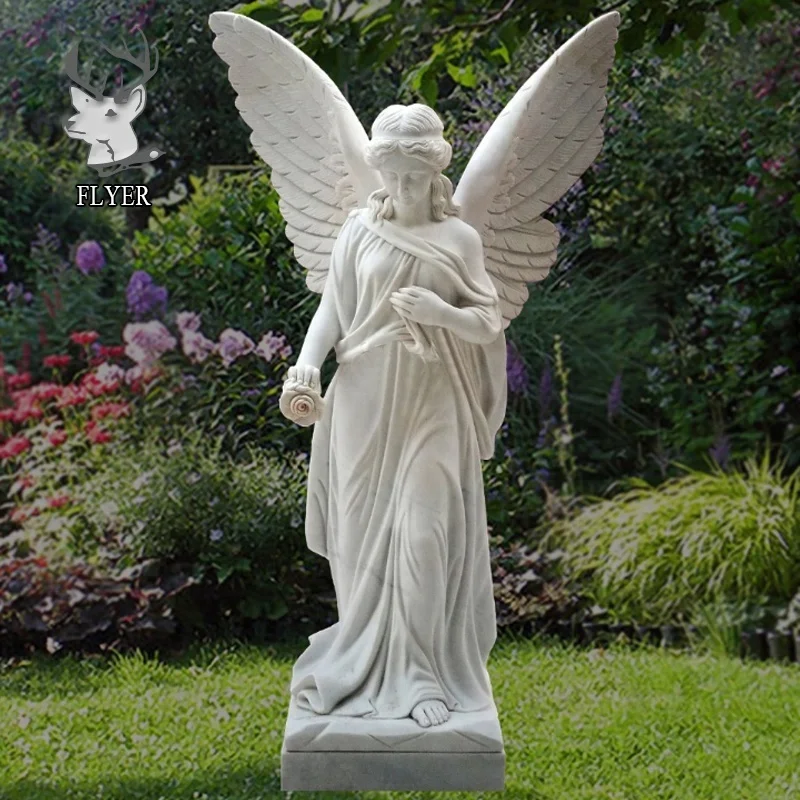 Cemetery sculpture large resin white angel statues with flower