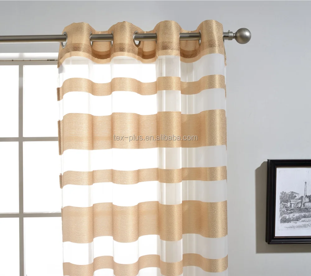gold color jacquard striped organza sheer curtain for home window