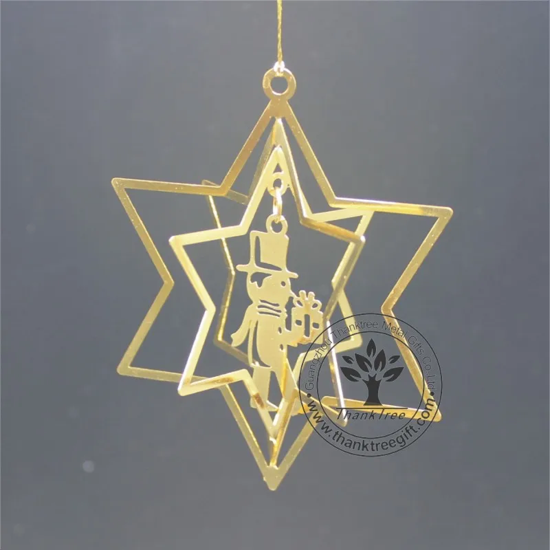 metal craft 3d metal Christmas ornament with a gift box hanging