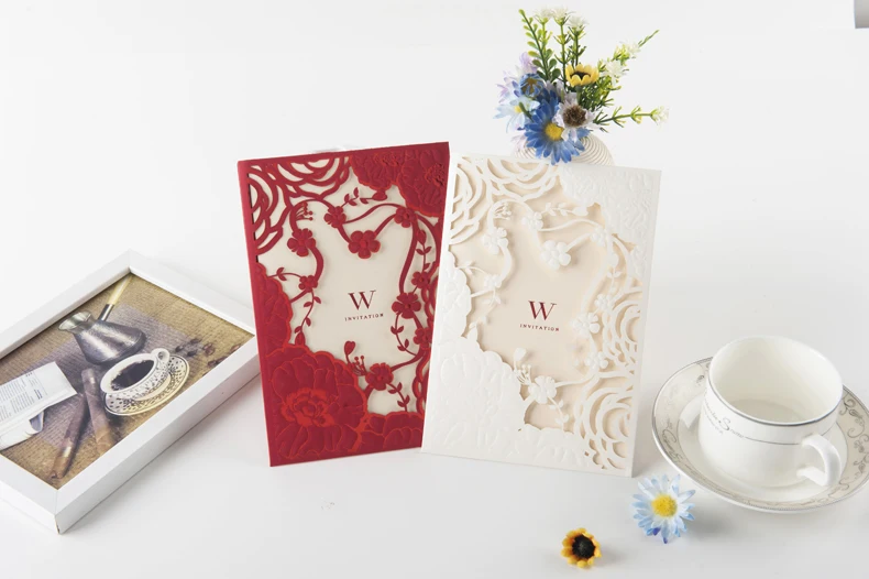 beautiful flower design china custom wedding invitation card
