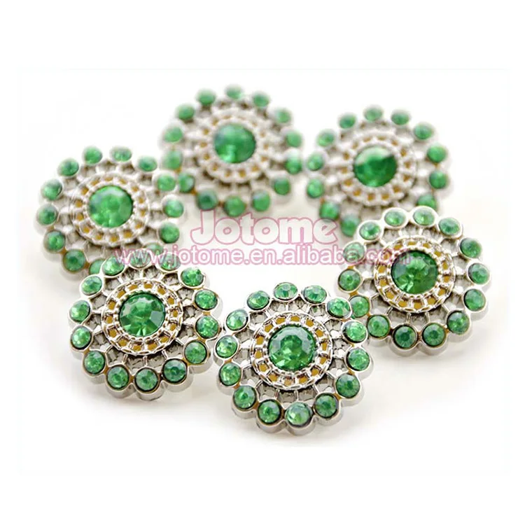 Hot Sale Fashion Plastic Acrylic Rhinestone Button For Clothing,Flower With Green Round Rhinestone