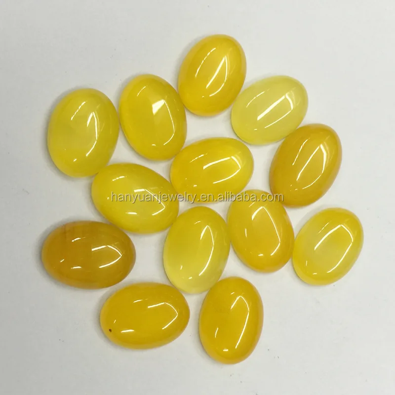 Natural gemstone chalcedony oval cut yellow agate cabochon