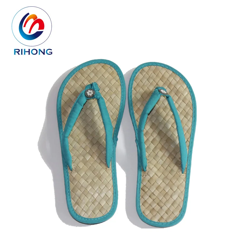 Whole Sale Custom Oem logo Colorful Summer Beach Thong Style Adult Slipper Straw Bamboo Flip Flops