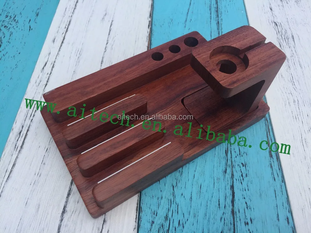 
Bamboo desktop storage tray for ipad cell phone watch, wooden stationery holder 