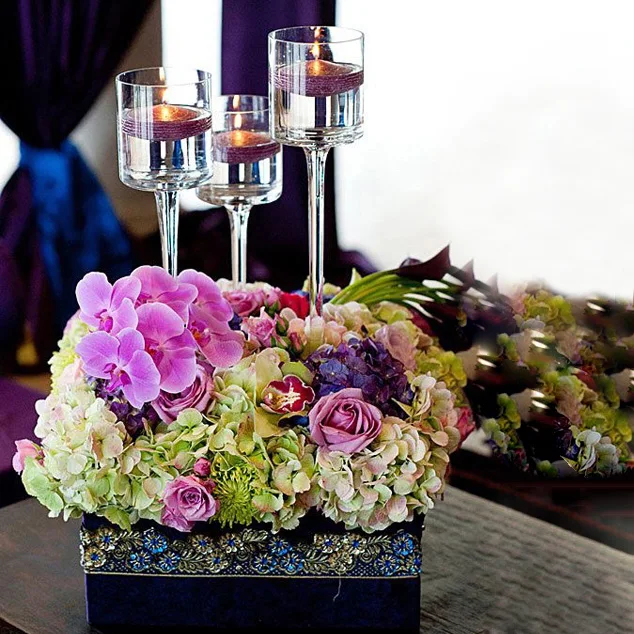 Wedding Table Glass Centerpiece Tealight Holder/hurricane Glass Tealight Candle Holders Set/glass Trio Pedestal Candleholder