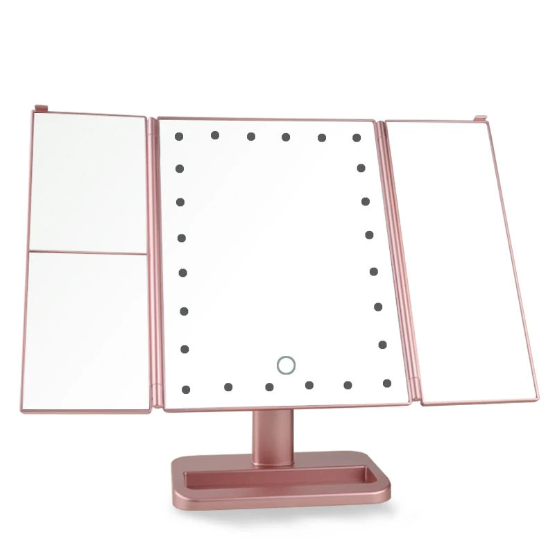 Private Label Wholesale Rose Gold 7X Magnifying Concave Make up Vanity Tray Mirror with LED light