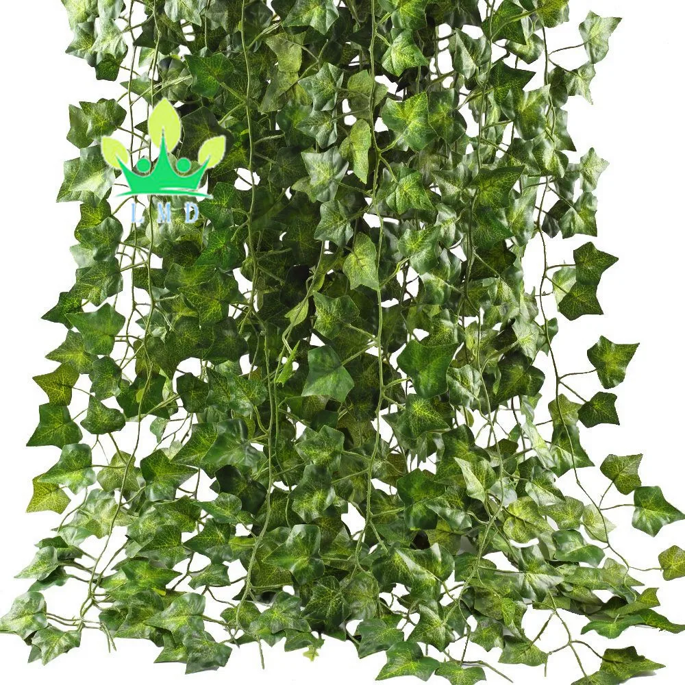LMD Artificial Hanging Plant,84 Feet Silk English Ivy Vine Garland Arrangement Faux Green Leaves Wreath Home Decor Pack of 12