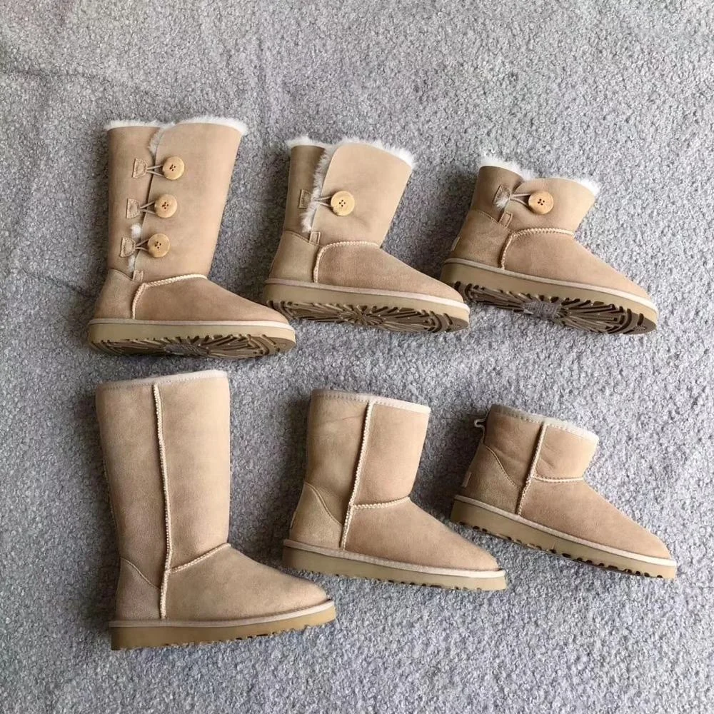 Wholesale High Quality Sheepskin boots Mini button Suede fur genuine leather  winter boots for women