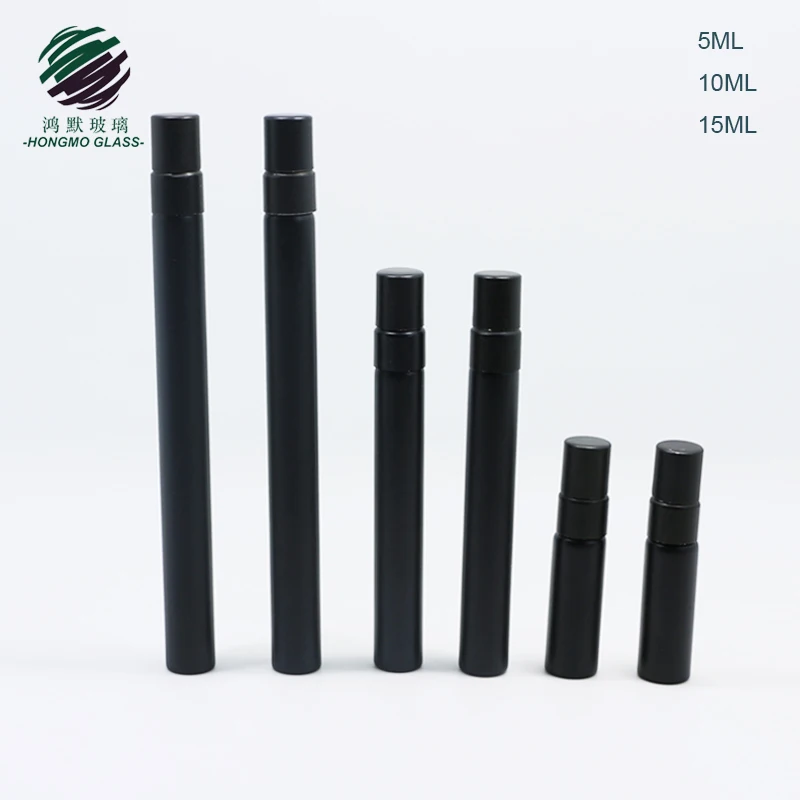 Black Slender OEM 5ml 10ml 15ml Glass Tube Pen Perfume Bottle Matte Black Frosted Glass Spray Bottle Glass Vial