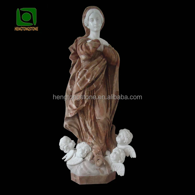Hand Carved Marble Woman and Little Angels Figure Statue
