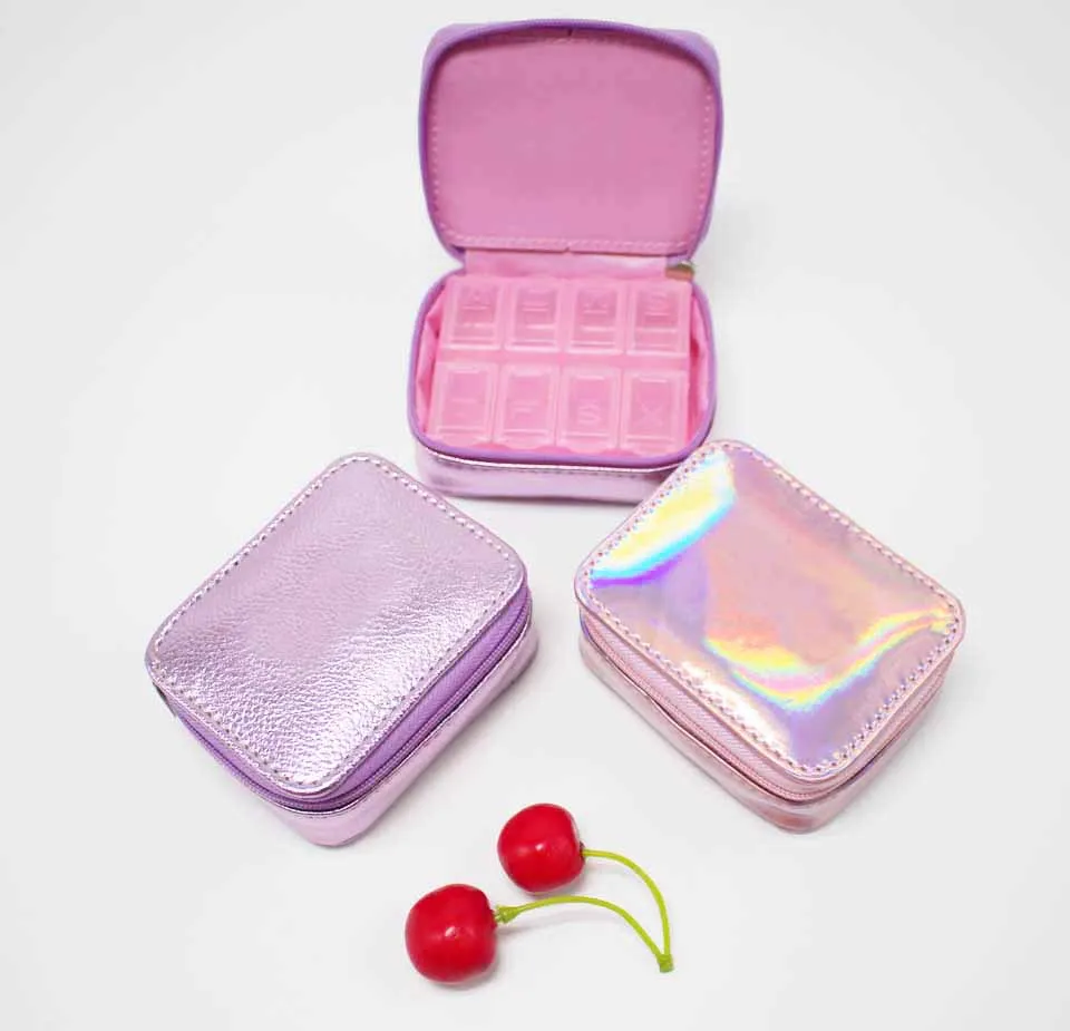 Лидер продаж, Женский дорожный футляр для таблеток, Лазерная Коробка для таблеток из искусственной кожи, органайзер, упаковочный Органайзер, сумка для таблеток