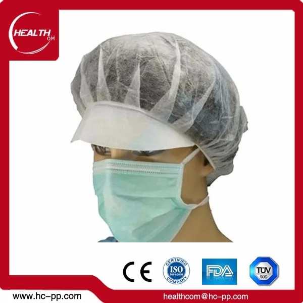 
Disposable snood cap made of pp nonwoven, with peak and hairnet, protector hood 