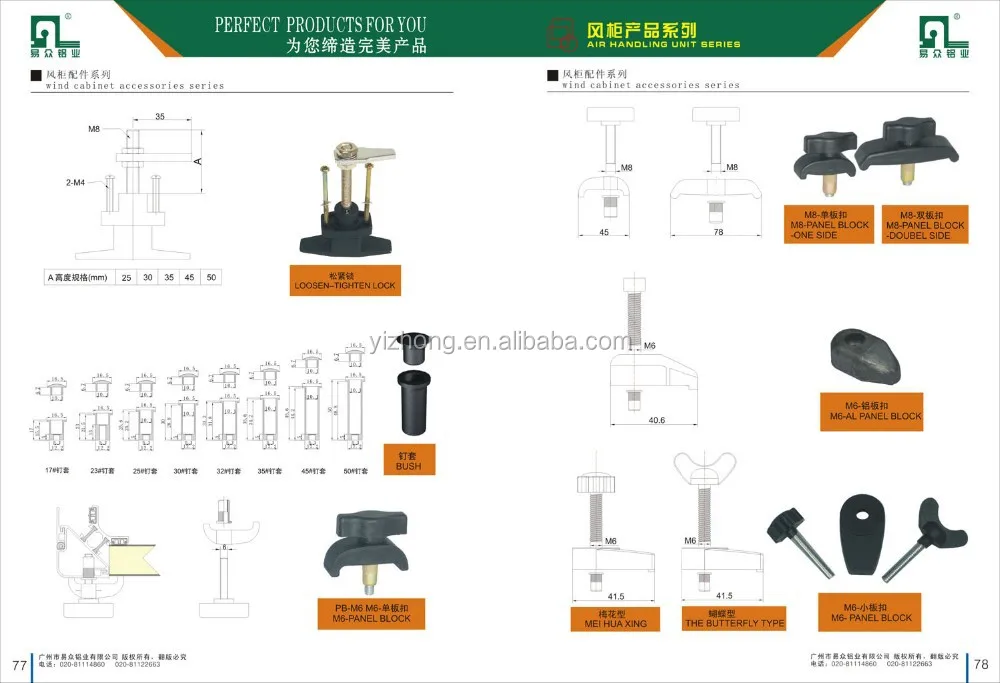 HVAC system air handling unit parts single side and Double side Panel Block for AHU
