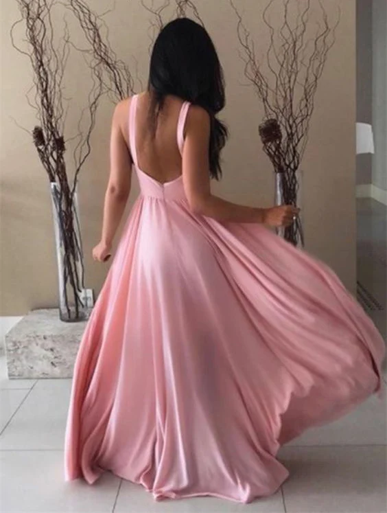 Simple And Beautiful Sexy Women Korean Style A Line Pink Evening Gown Dresses