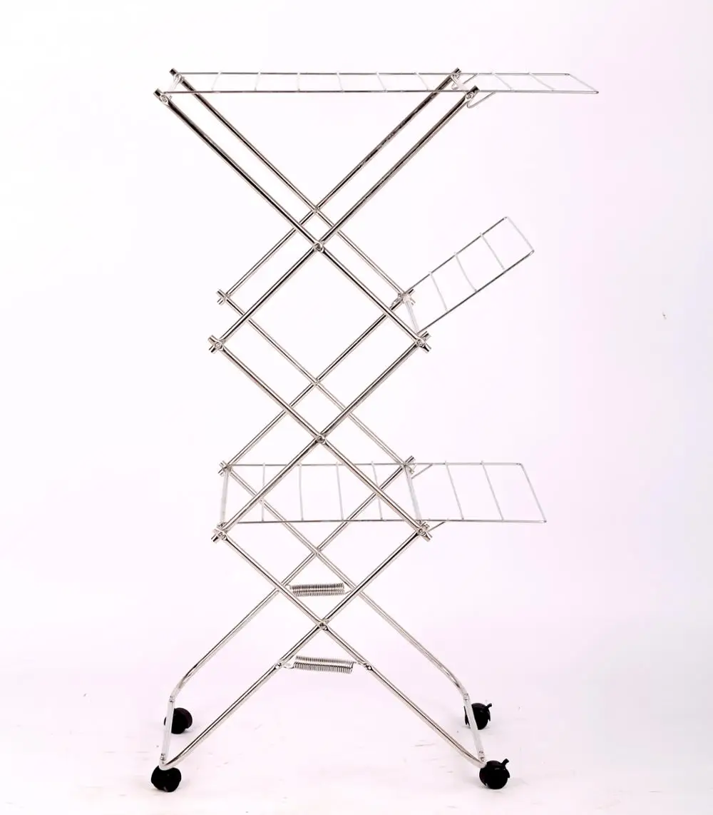 Foldable stainless Steel High Quality 3-tiers Laundry chothes/Towel Drying Rack (For Indoor or Occasional Outdoor Use)