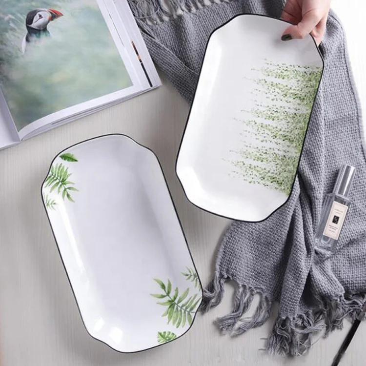 
palm leaf design fish serve plate for dinner 