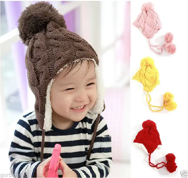 Baby Childrens Beanie Girls Boys Cap Winter Hat Warmer Knitted Pompon Covering