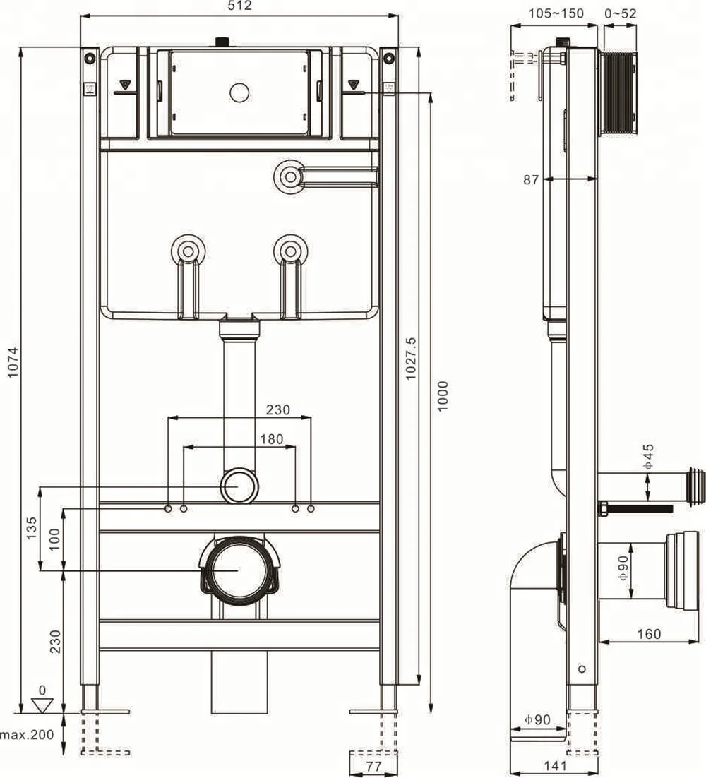 European standard  slimline wall hung concealed cistern for wall hung toilet pan