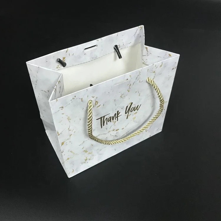 Free Sample Small Square Gold Marble Printing Gift Paper Bags