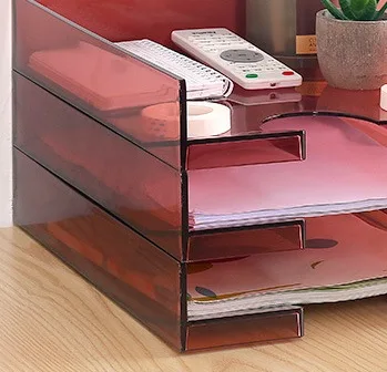 ZNS00004 Stacking Clear Plastic Desktop Office Organizer Letter Mail Document Paper File Tray