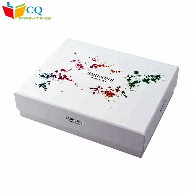 Luxury Elegant White Lid and Base Paper Cardboard Box Macaroon Packaging with Insert Silver Card Tray