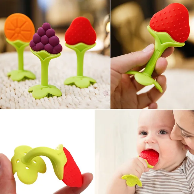 BPA Free Natural Organic Freezer Safe Fruit Silicone  Baby Teething Toys for Babies, Kids, Toddlers