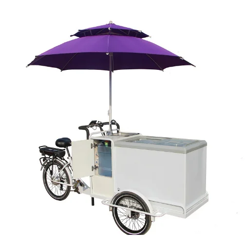 New electric stainless steel ice cream bike food cart cargo bicycle customizable for sale