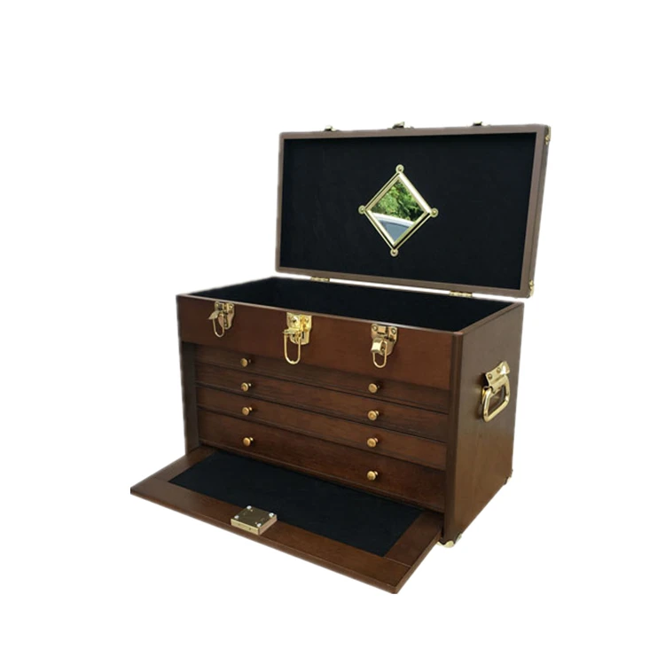
Retro 4 drawer wood toolbox with lock 
