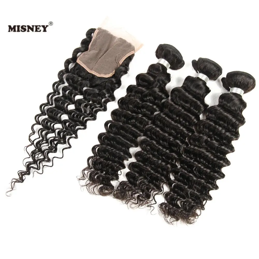 
Unprocessed Virgin Brazilian Hair Extensions Three Bundles With 1PCS Lace Closure Deep Wave 