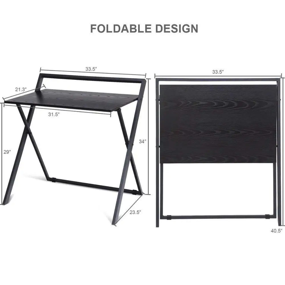 Folding Table Simple Metal Frame Computer Desk Modern Home Office Laptop PC Workstation Compact Study Writing Reading Table for