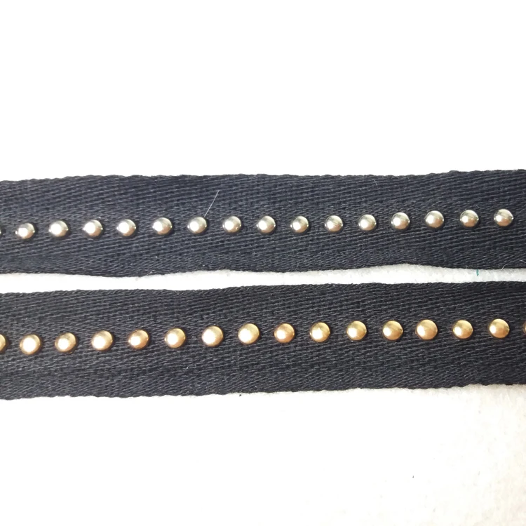 Latest black ribbon trimming with rivet nail for the garment